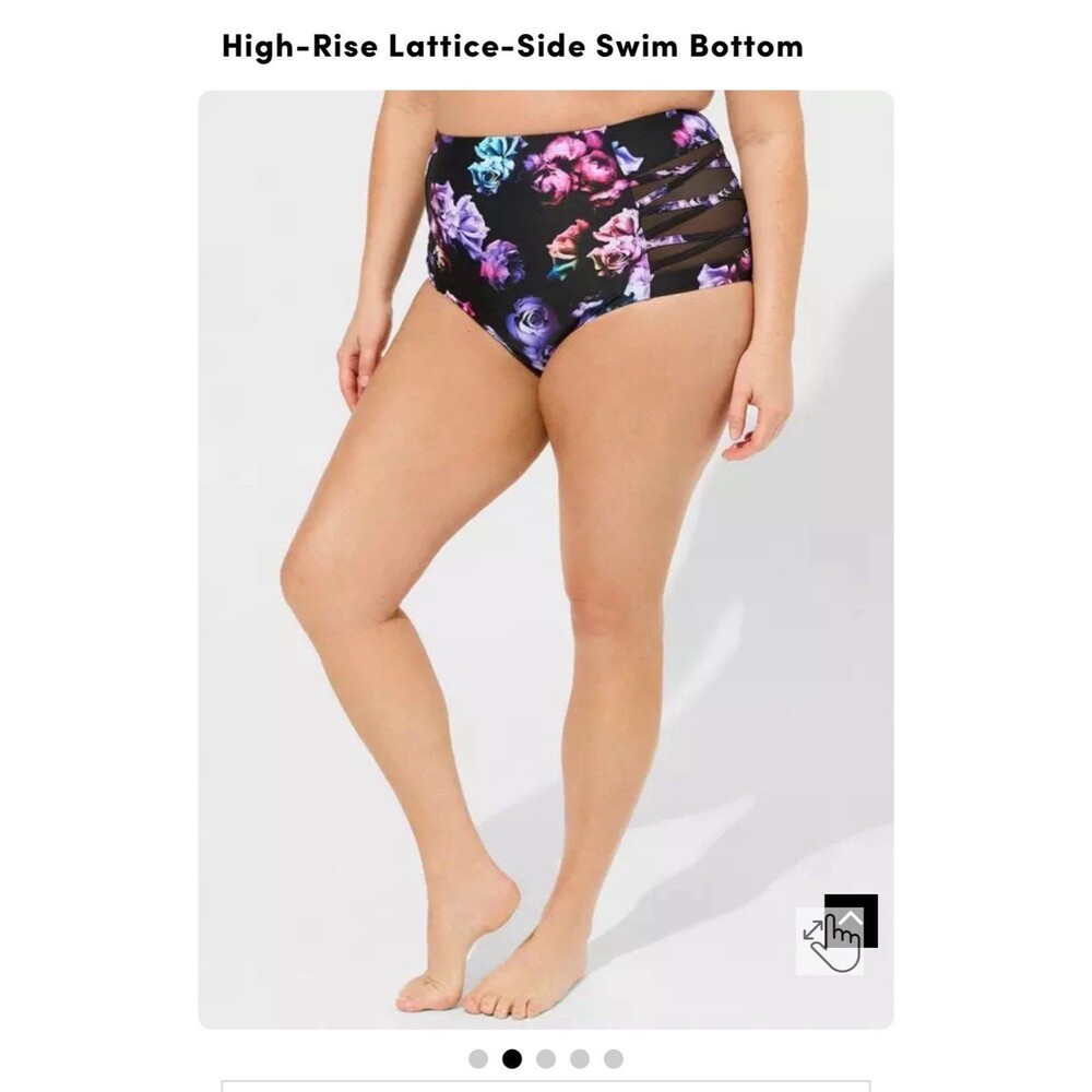 Torrid size 3 black roses floral high waist lattice side swim bottoms